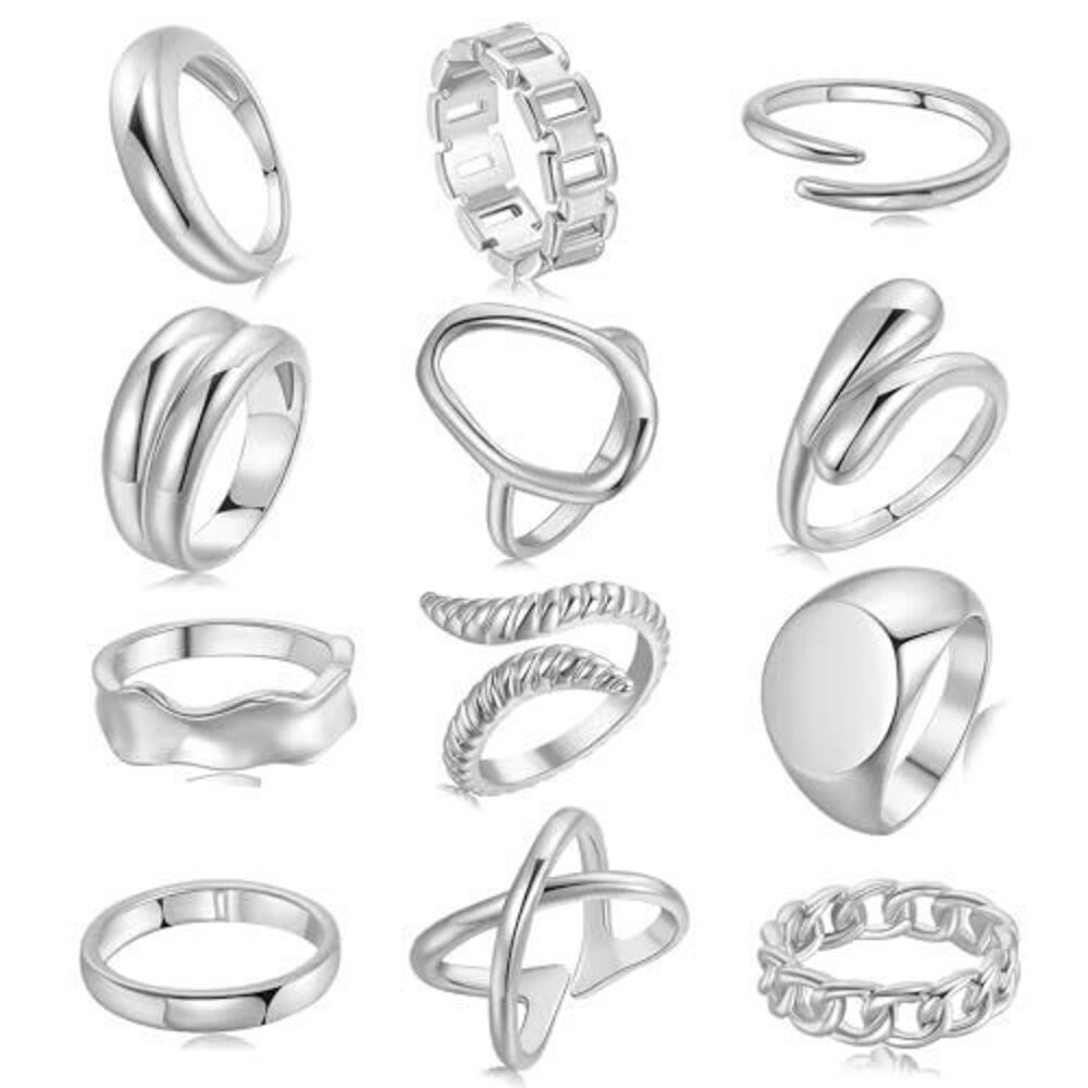 2438 12PCS Gold Stackable Rings Set , 18K Gold Plated Open Stacking Knuckle